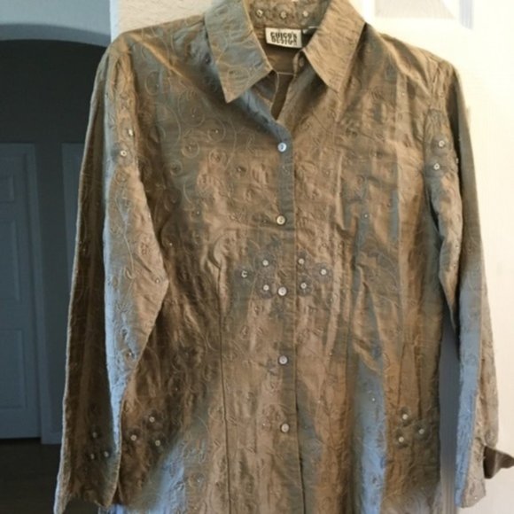 CHICO'S DESIGN BEADED EMBROIDERED SILK tunic - Picture 1 of 5